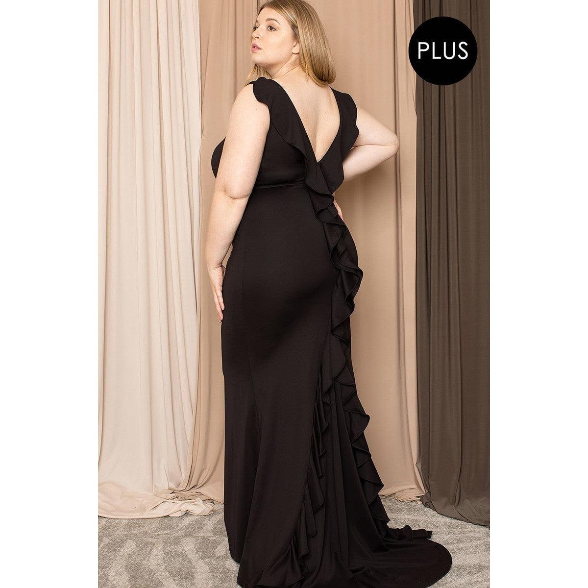 Ruffle Drapped Tail Plus Size Maxi Dress