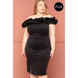 Ruffle Off The Shoulder Plus Size Midi Dress