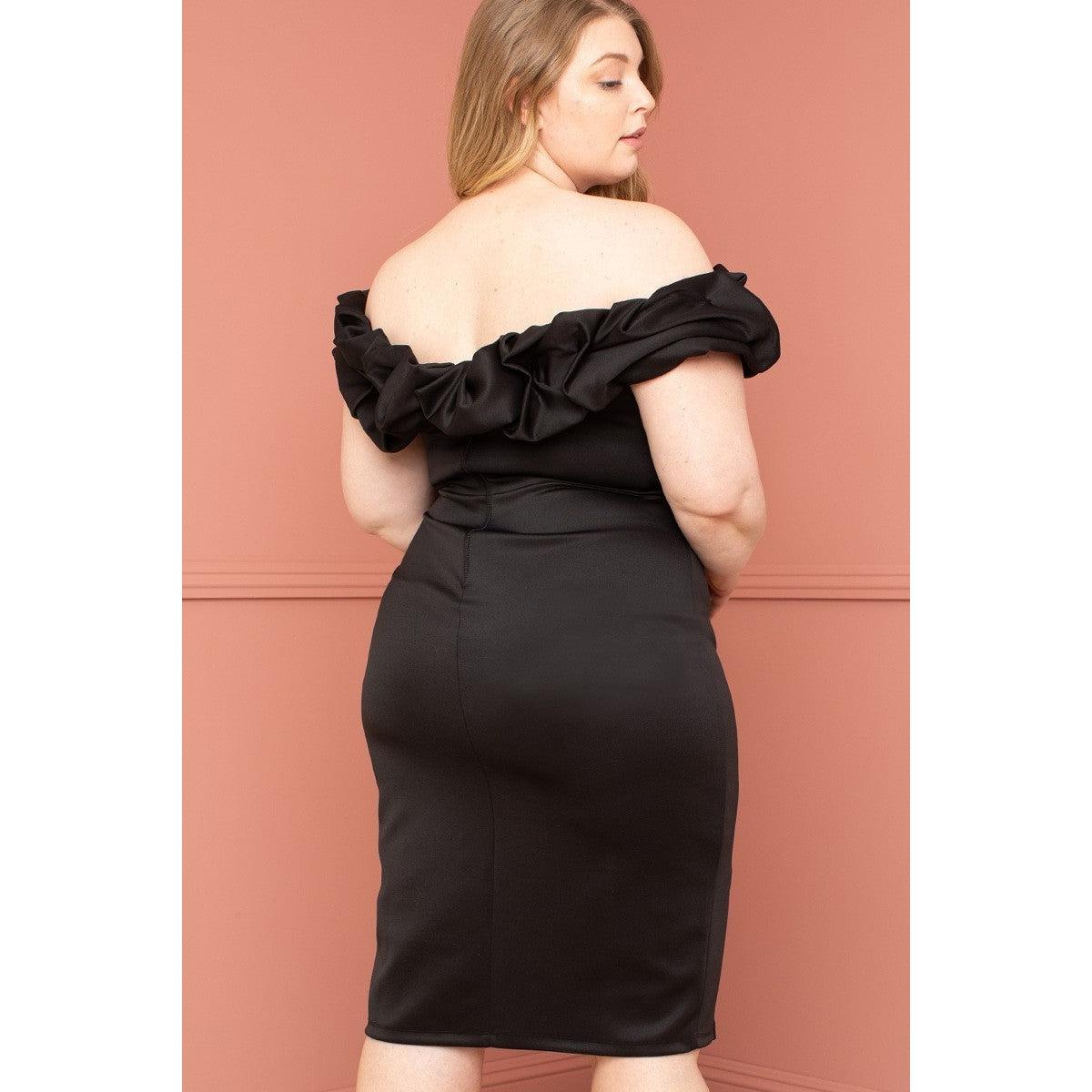 Ruffle Off The Shoulder Plus Size Midi Dress