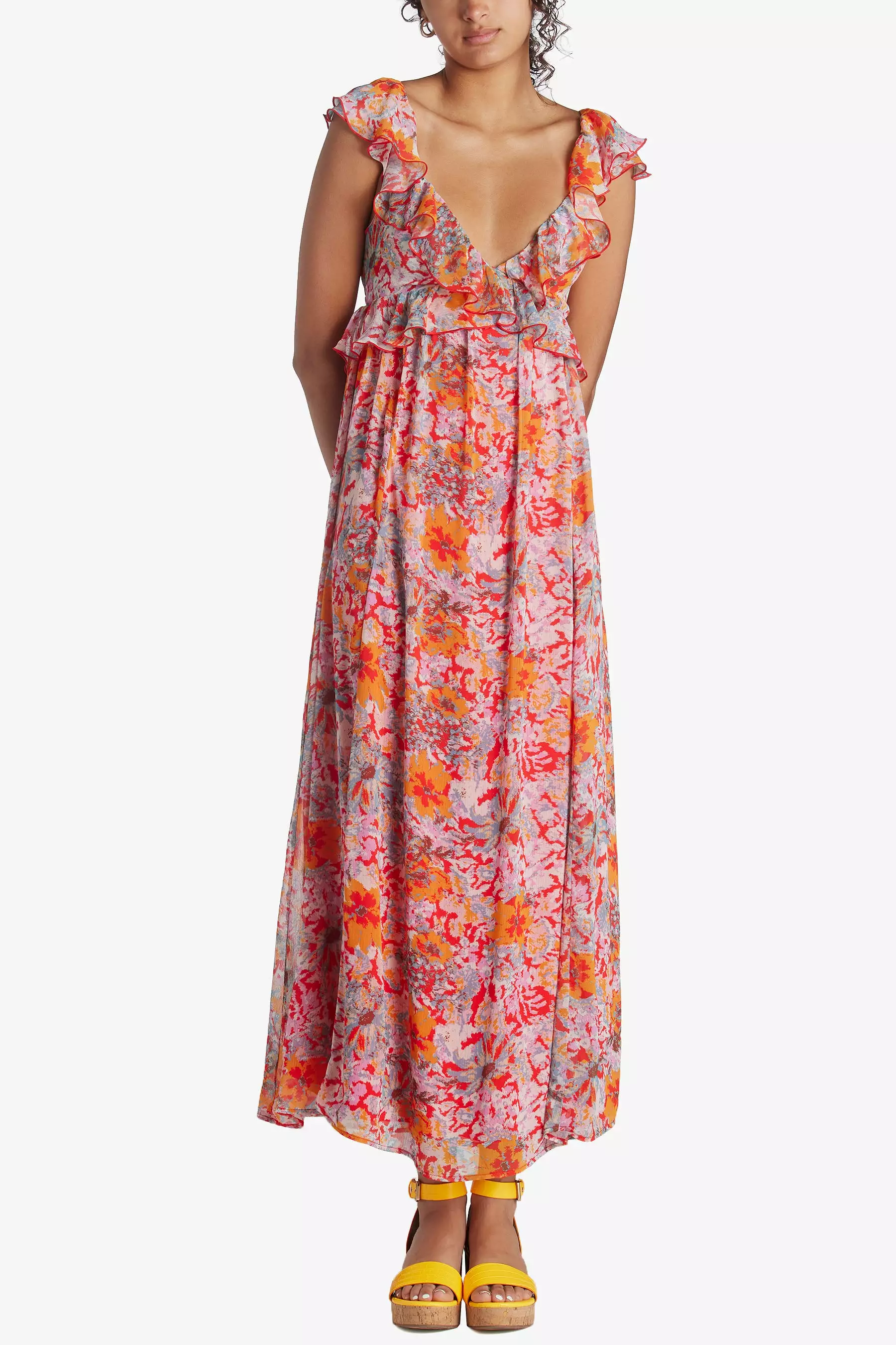 Ruffle V-neck Maxi Dress