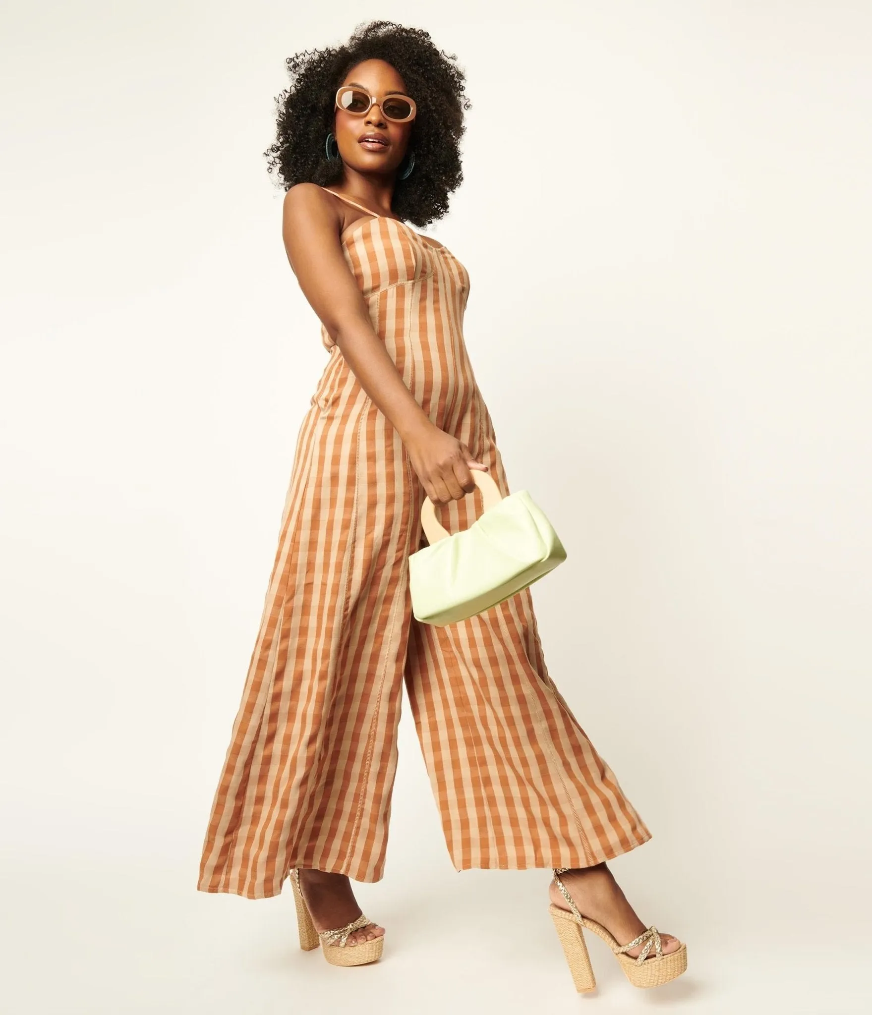 Rust Orange & Beige Gingham Jumpsuit