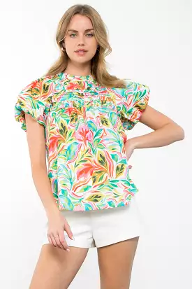 Short Puff Sleeve Print Top