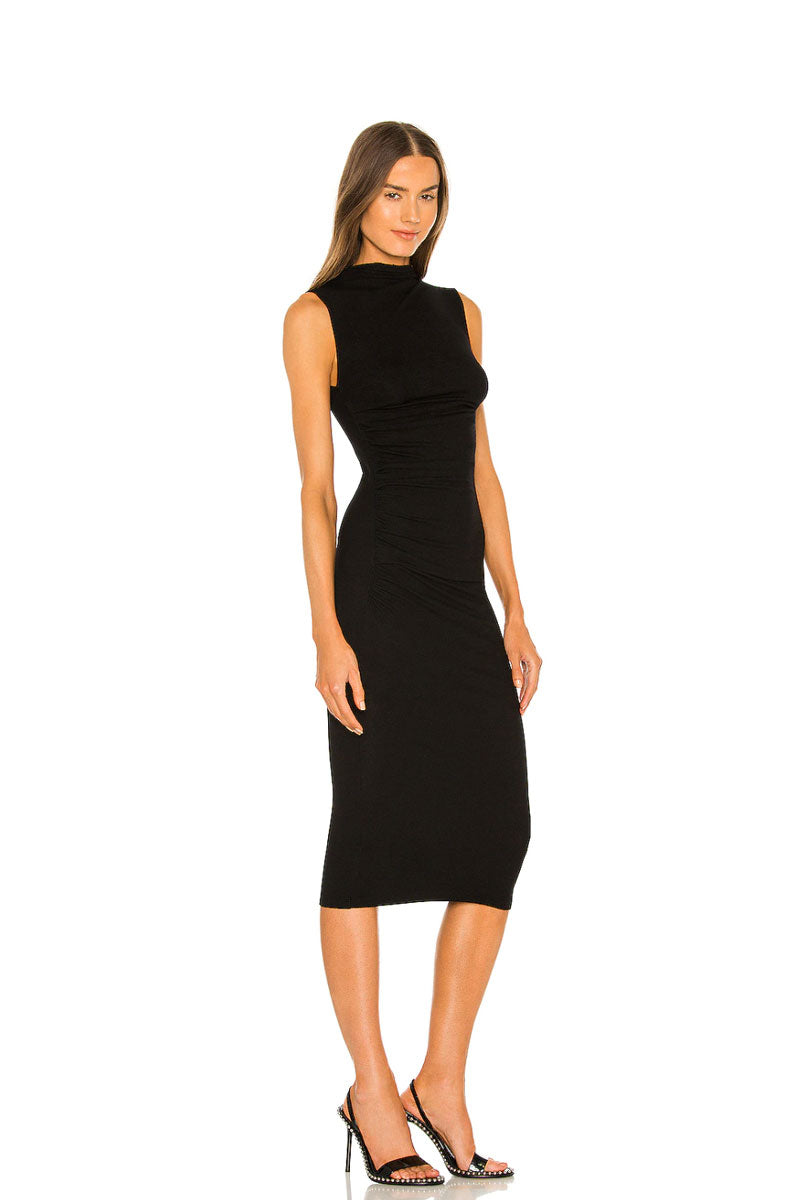 Silk Knit Sleeveless Twist Midi Dress - Black