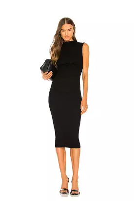 Silk Knit Sleeveless Twist Midi Dress - Black