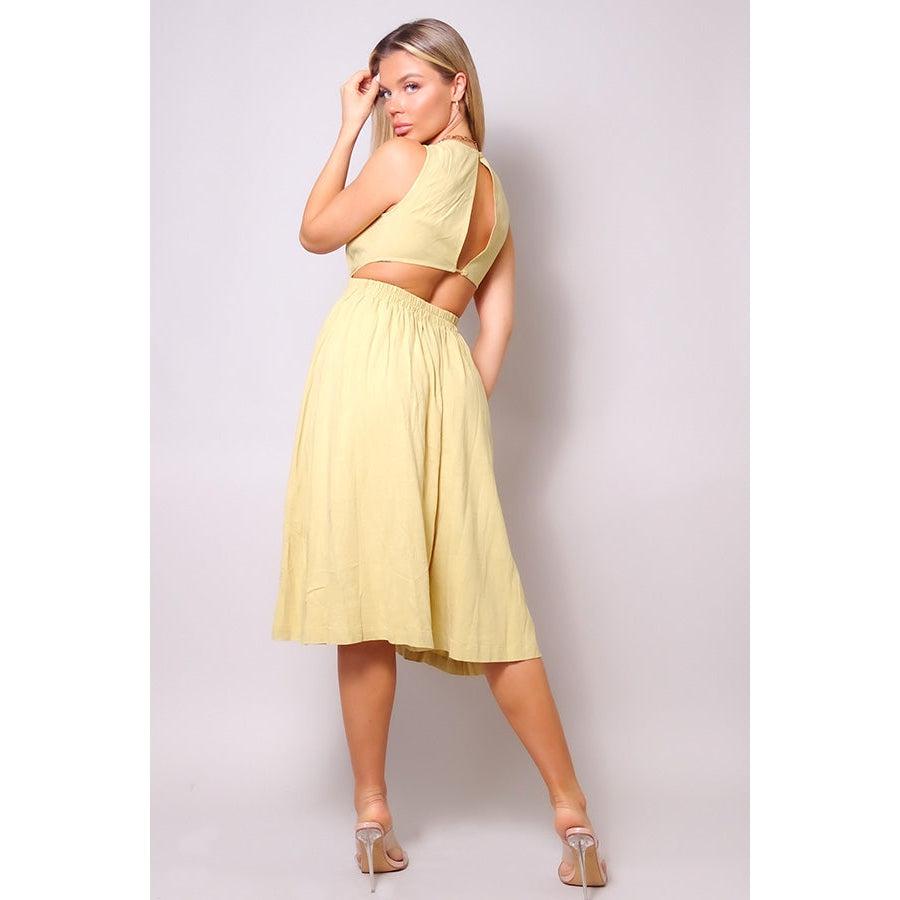 Sleeveless Back Cutout Linen Midi Dress