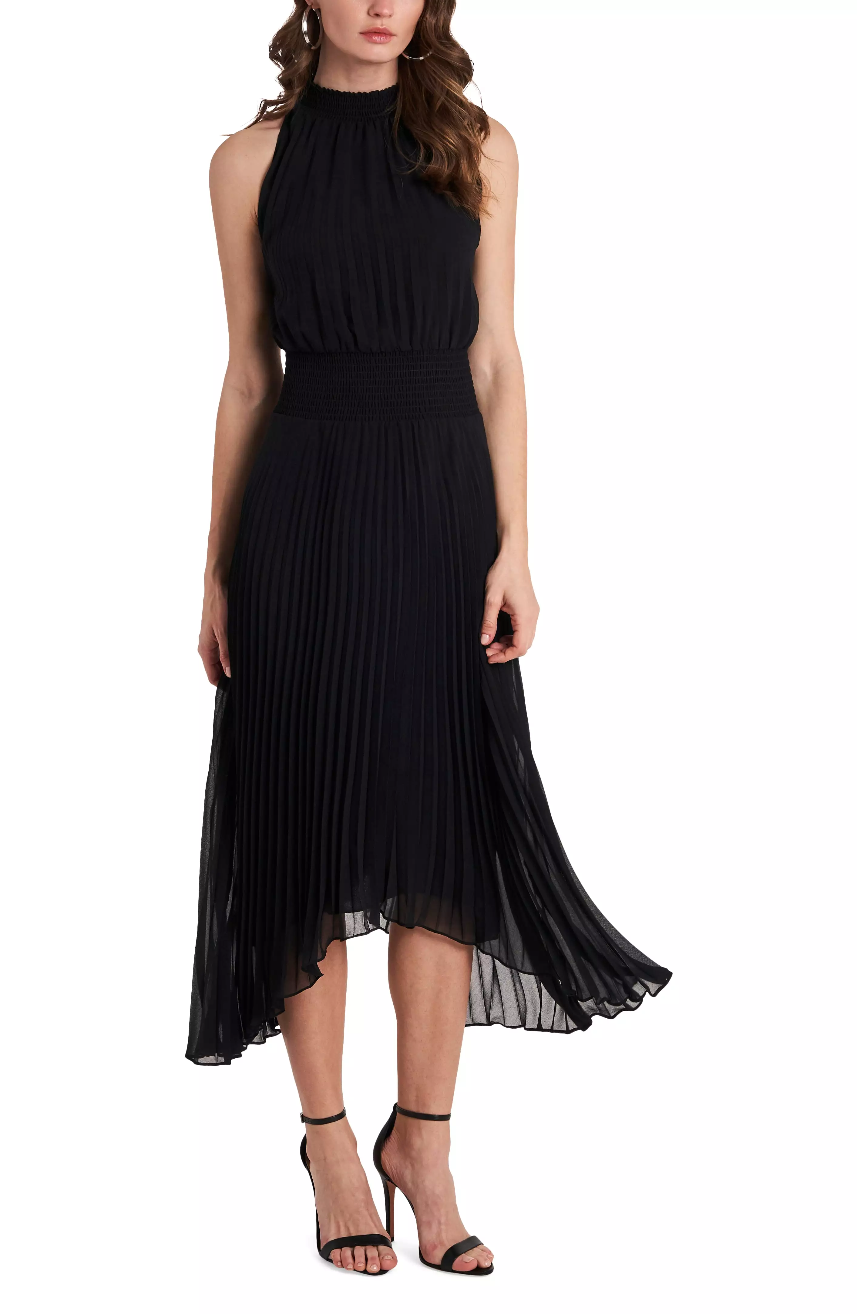 Sleeveless Smocked Pleated Midi Dress