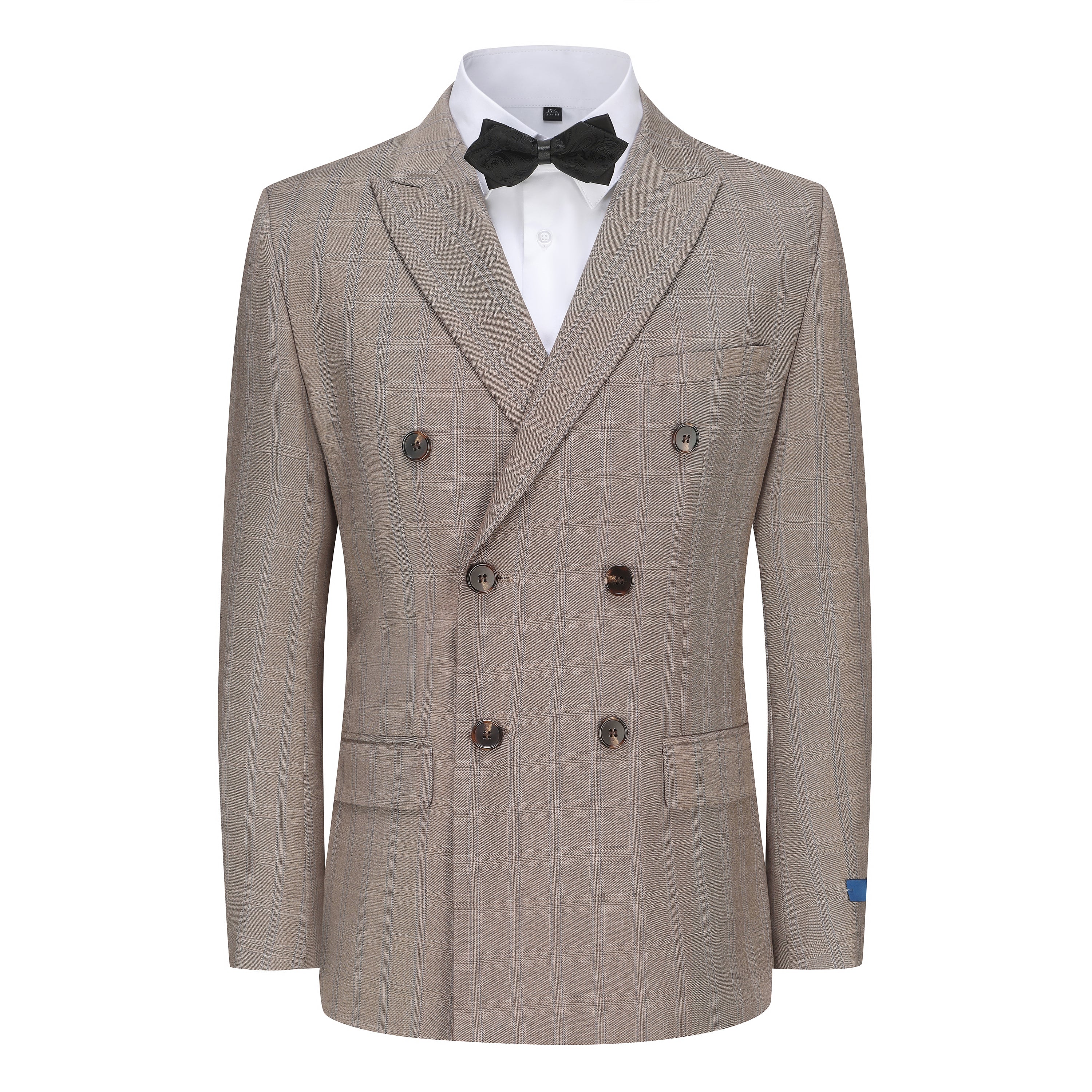 Slim Fit 2PC Brown Check Double Breasted Suit