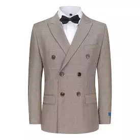 Slim Fit 2PC Brown Check Double Breasted Suit