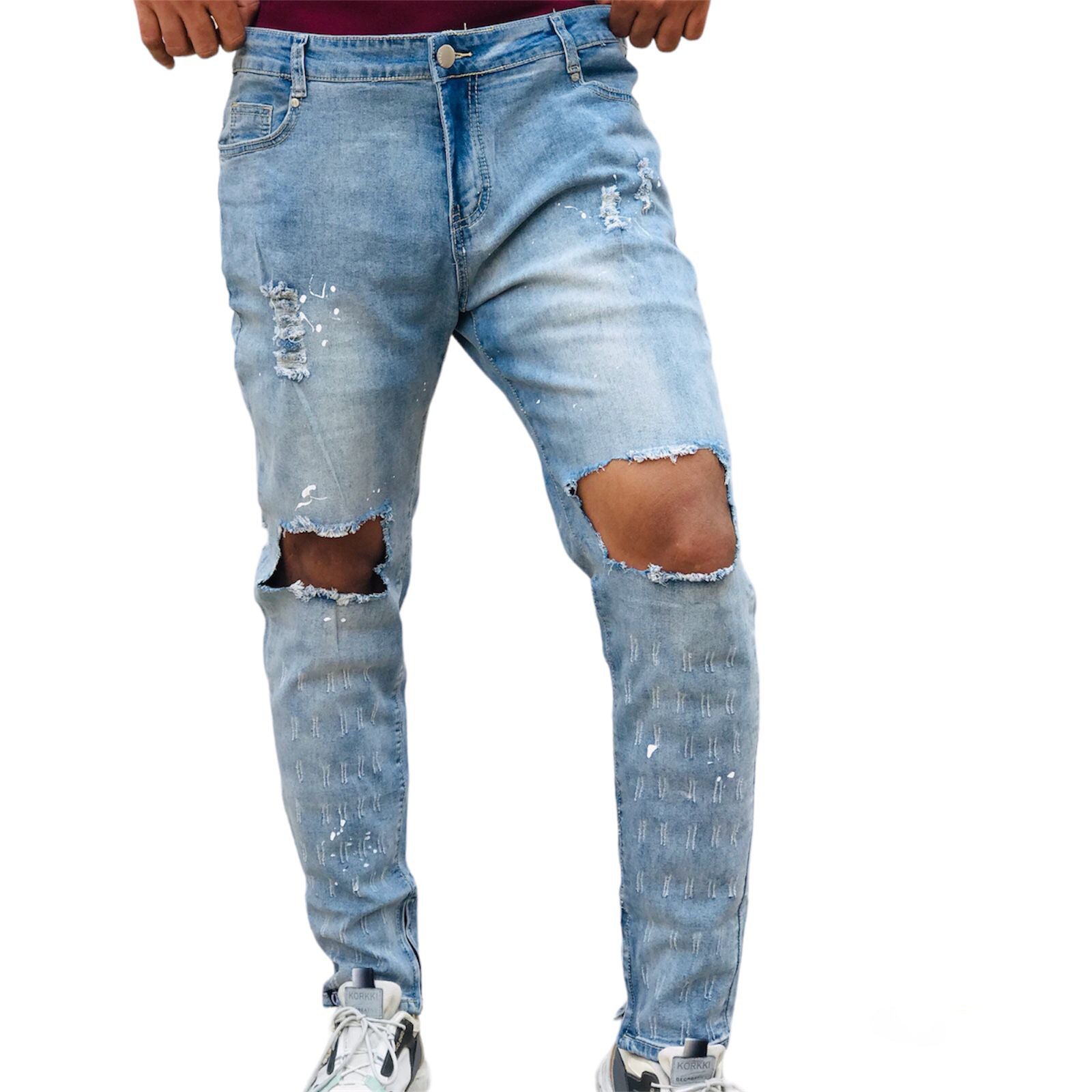 SLIM FIT RIP & REPAIR PAINT SPLATTER DENIM JEANS S3220626