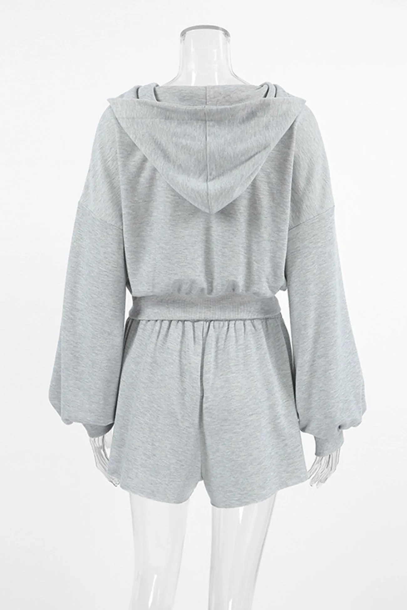 Solid Hoodie Crop Top Shorts Set