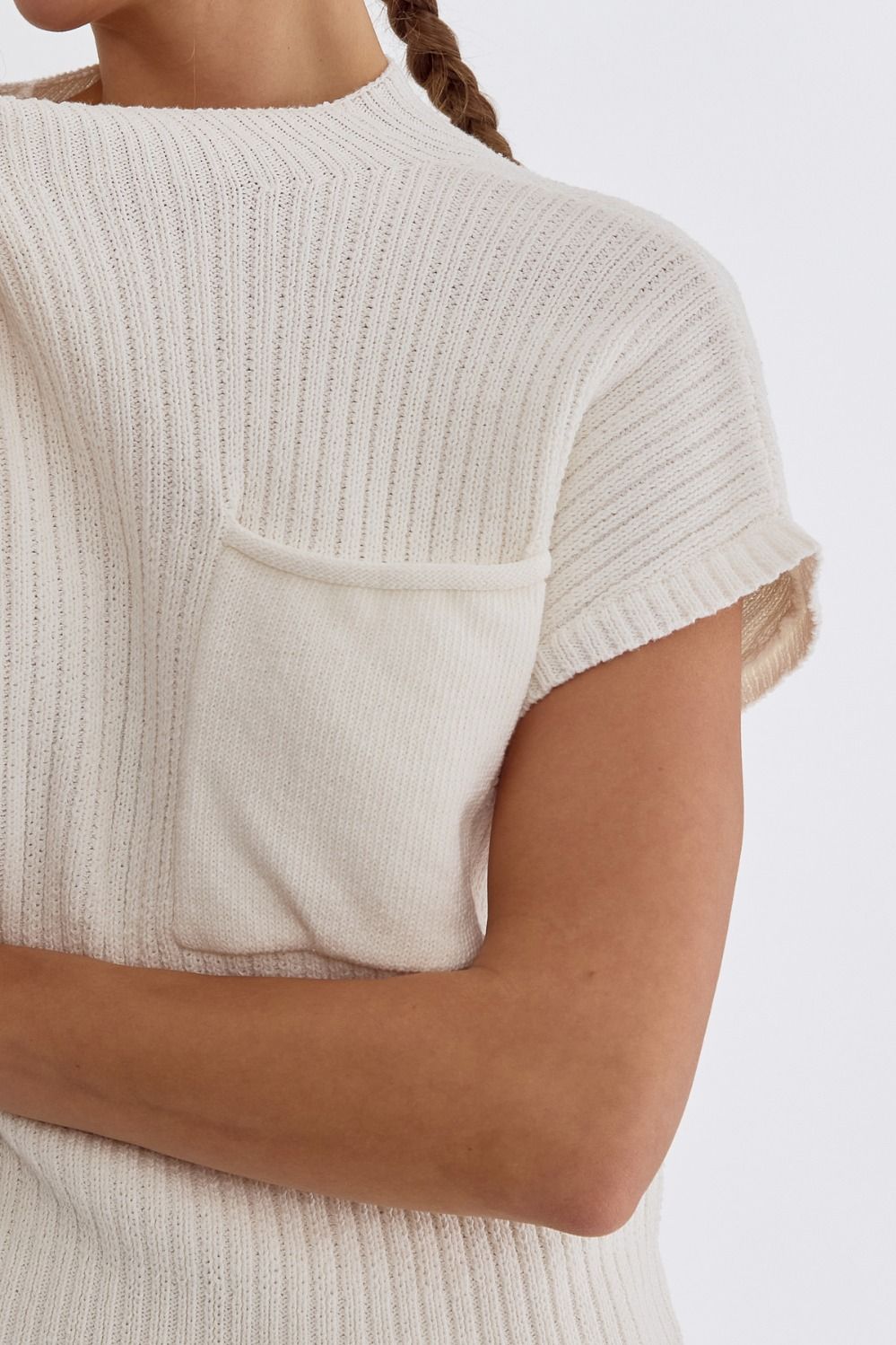 Solid Knitted Cropped Mock Neck Sweater