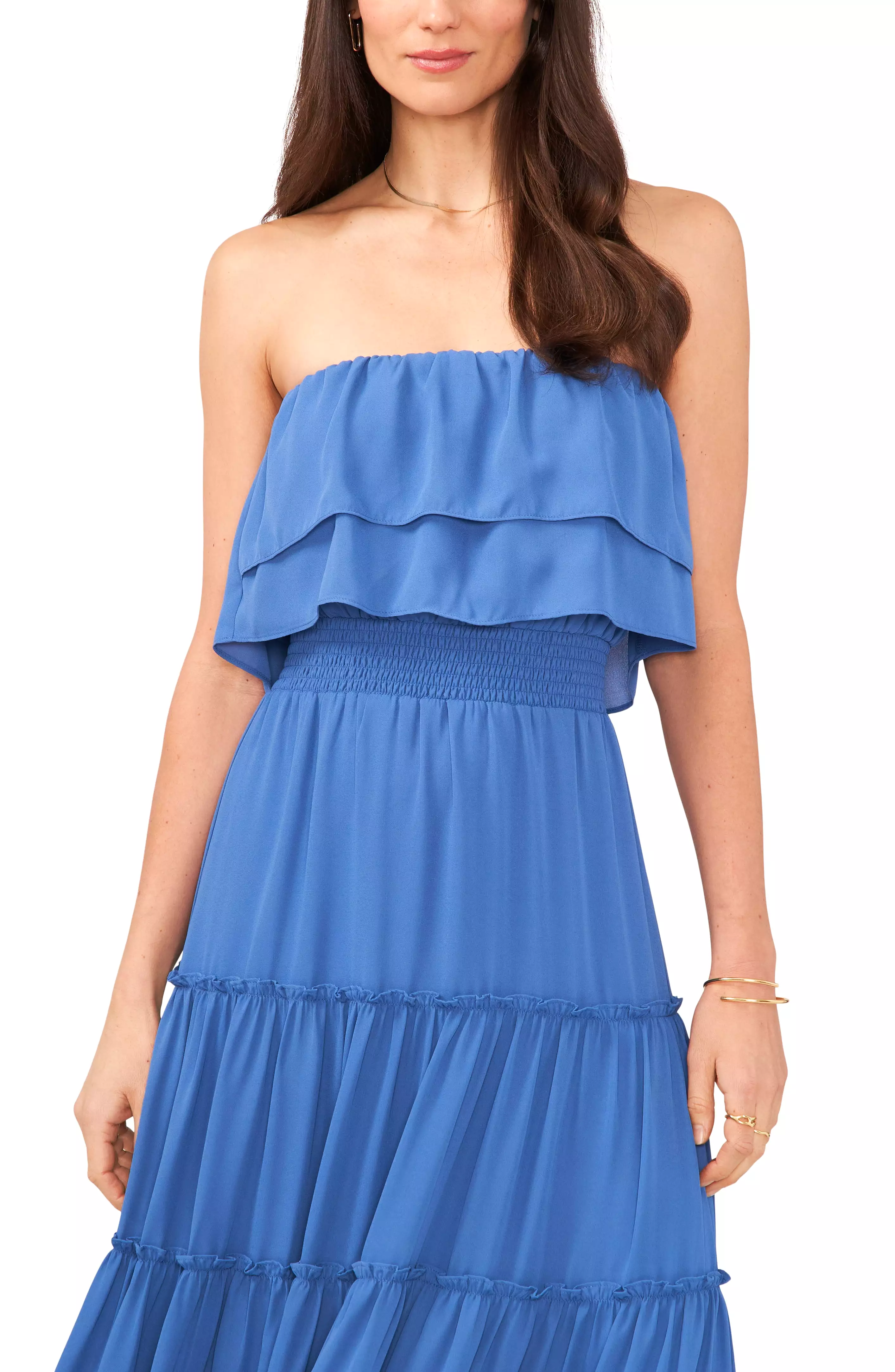 Strapless Ruffle Tiered Off Shoulder Dress