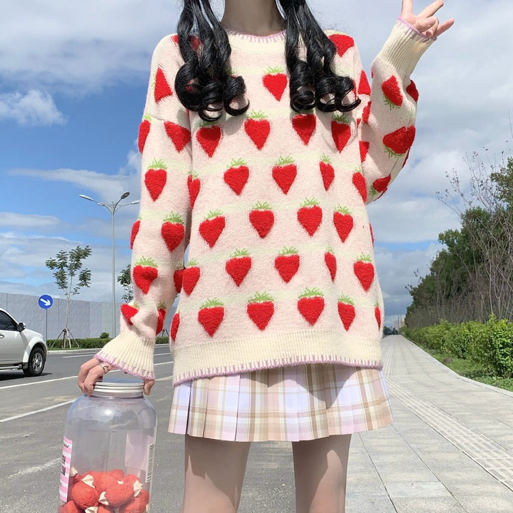 strawberry print oversized sweater - Cupcake