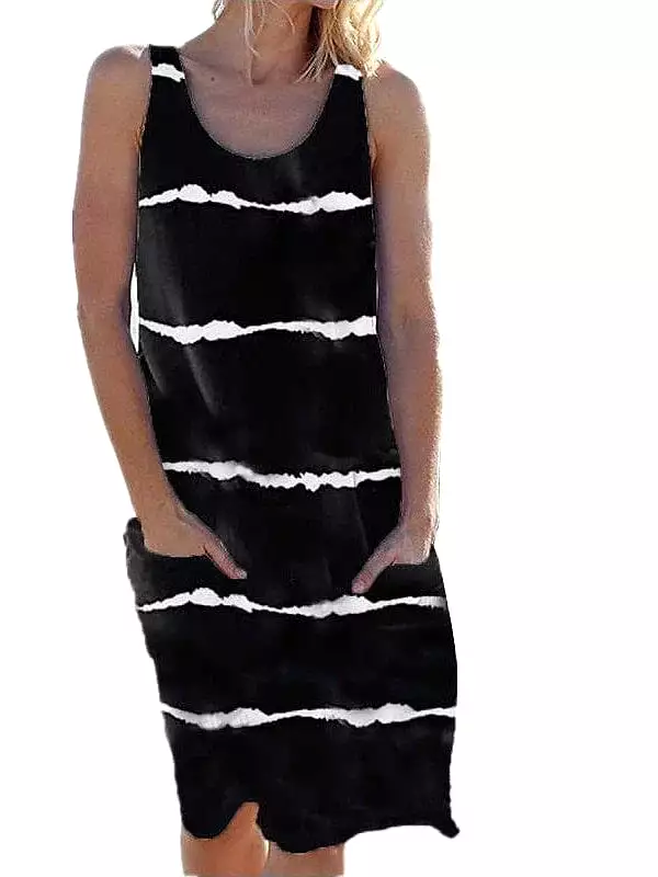 Stylish Sleeveless Striped Shift Midi Dress for Women