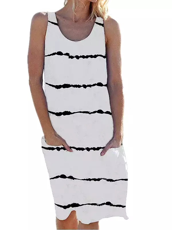 Stylish Sleeveless Striped Shift Midi Dress for Women