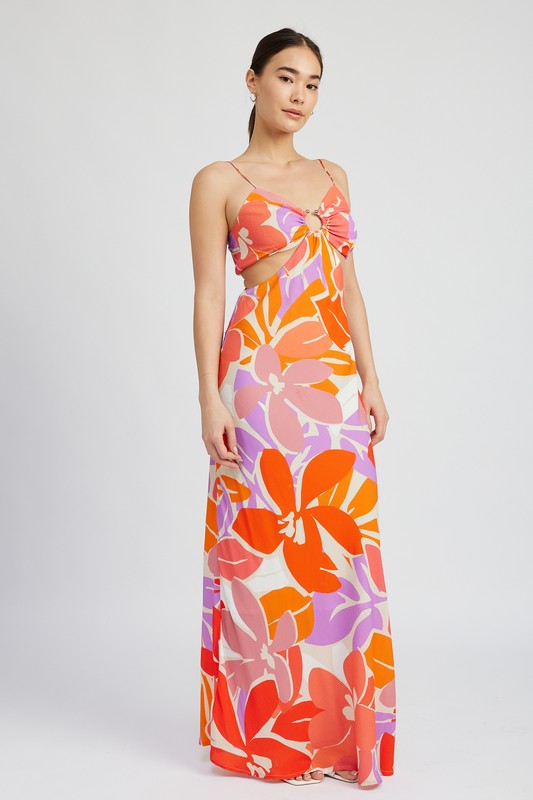 SUNSET YACHT FLORAL CUT OUT MAXI DRESS