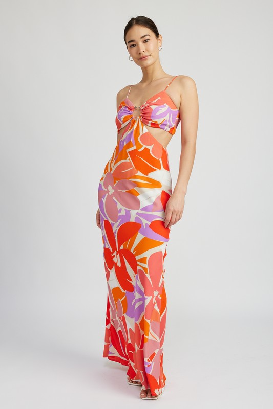 SUNSET YACHT FLORAL CUT OUT MAXI DRESS