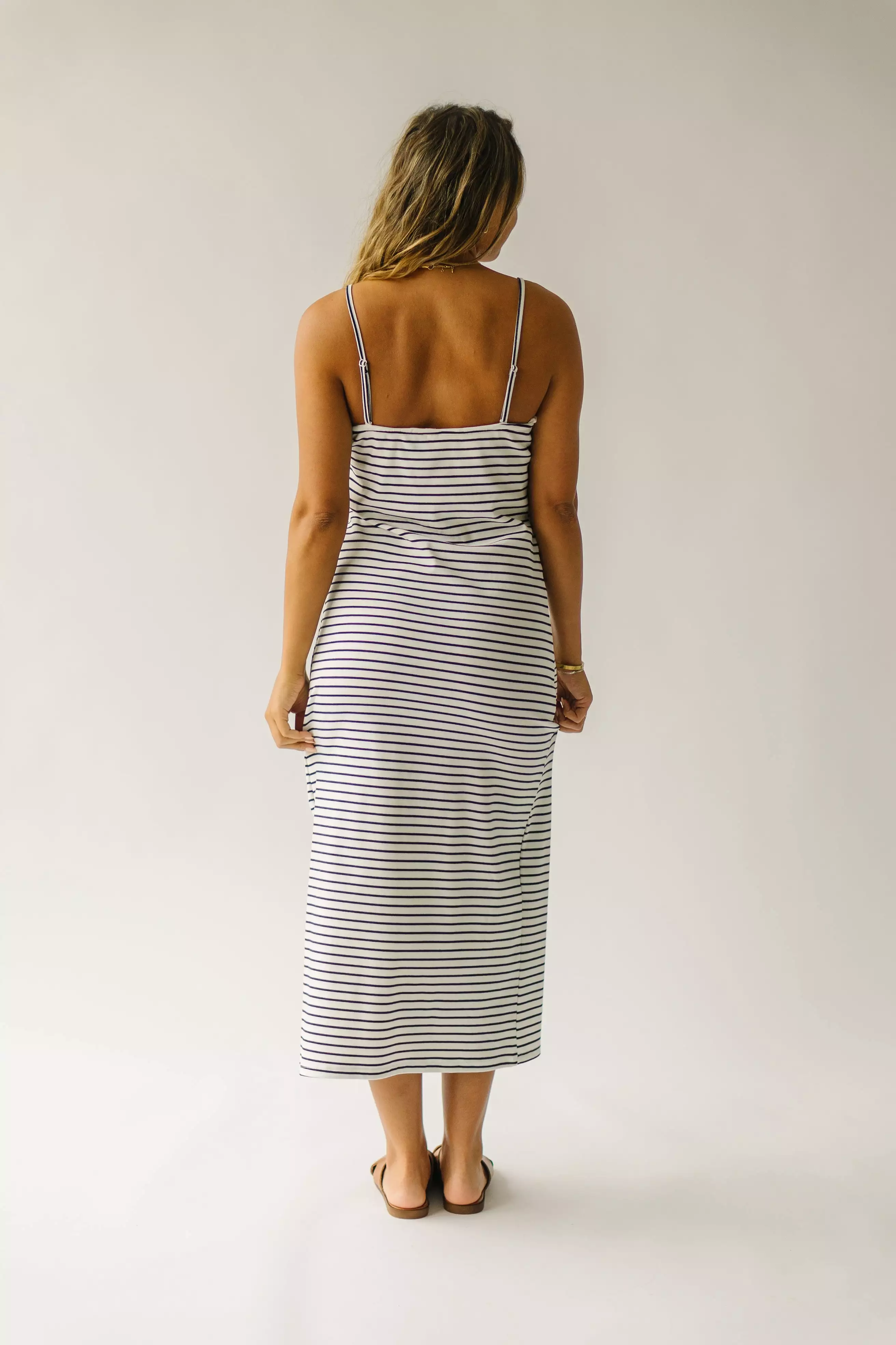 The Garber Knit Tank Midi Dress in Ivory + Navy Stripe