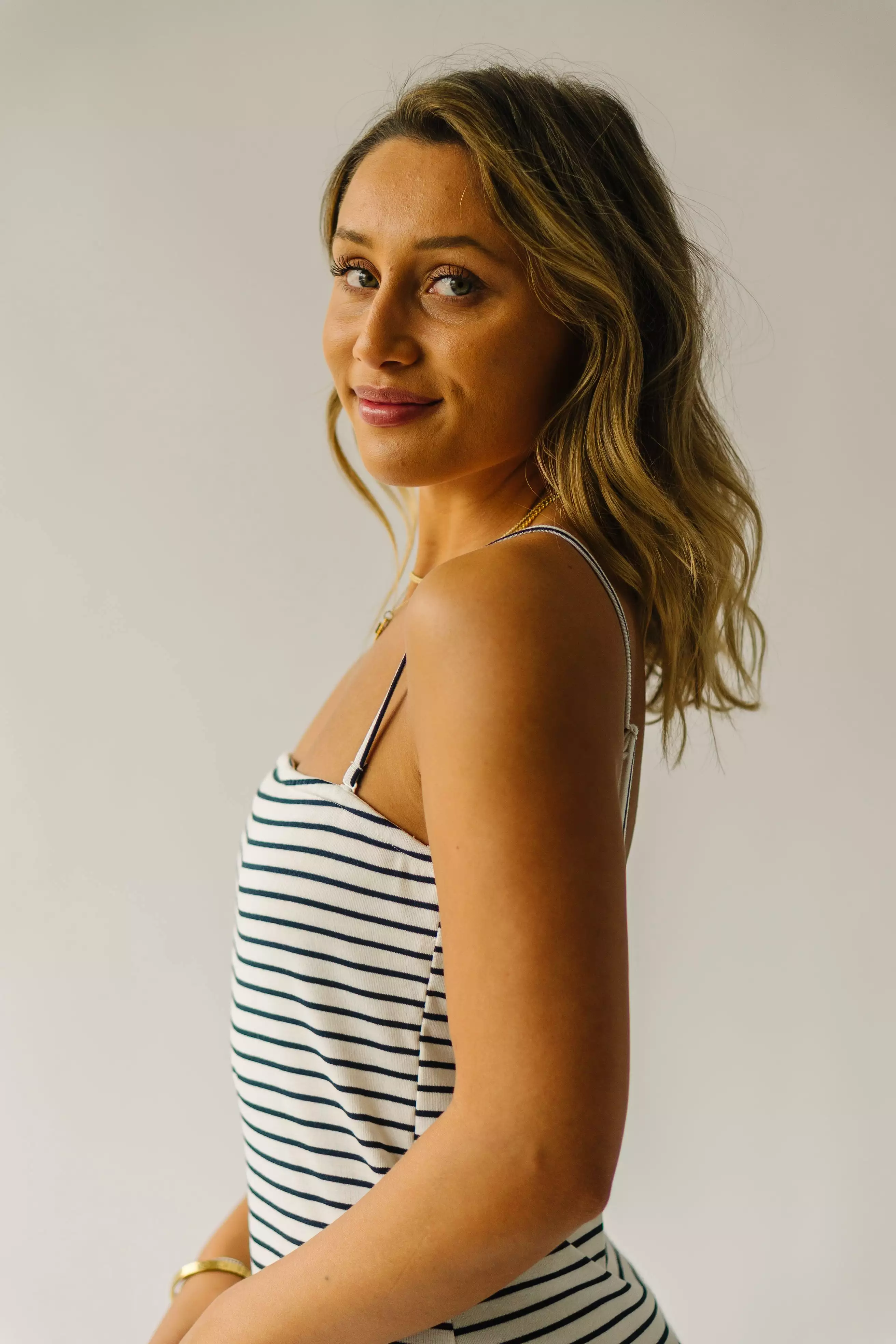 The Garber Knit Tank Midi Dress in Ivory + Navy Stripe