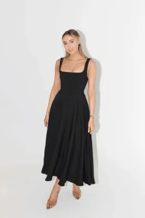 The Ultimate Muse High Waist Square Neck Midi Dress Black