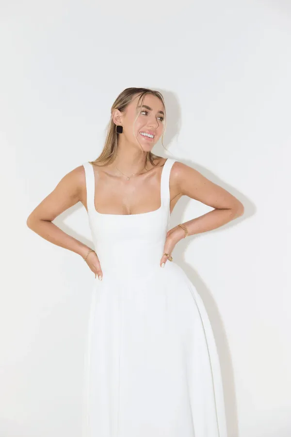 The Ultimate Muse High Waist Square Neck Midi Dress White