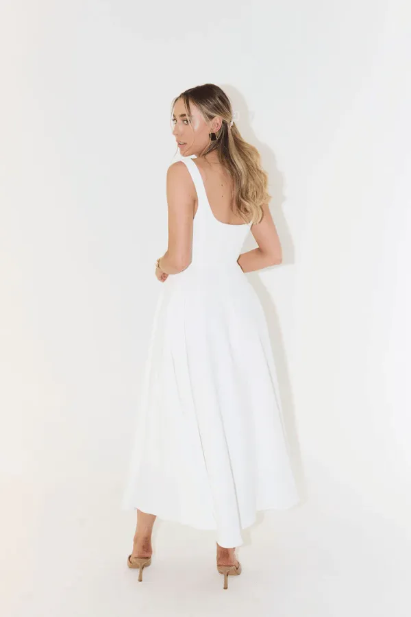 The Ultimate Muse High Waist Square Neck Midi Dress White