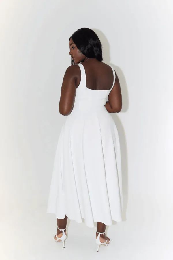 The Ultimate Muse High Waist Square Neck Midi Dress White