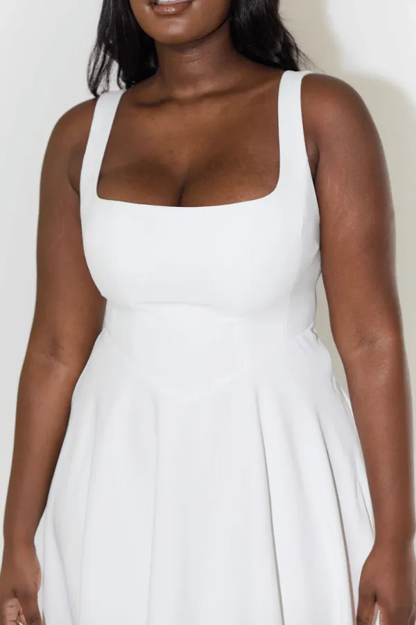 The Ultimate Muse High Waist Square Neck Midi Dress White