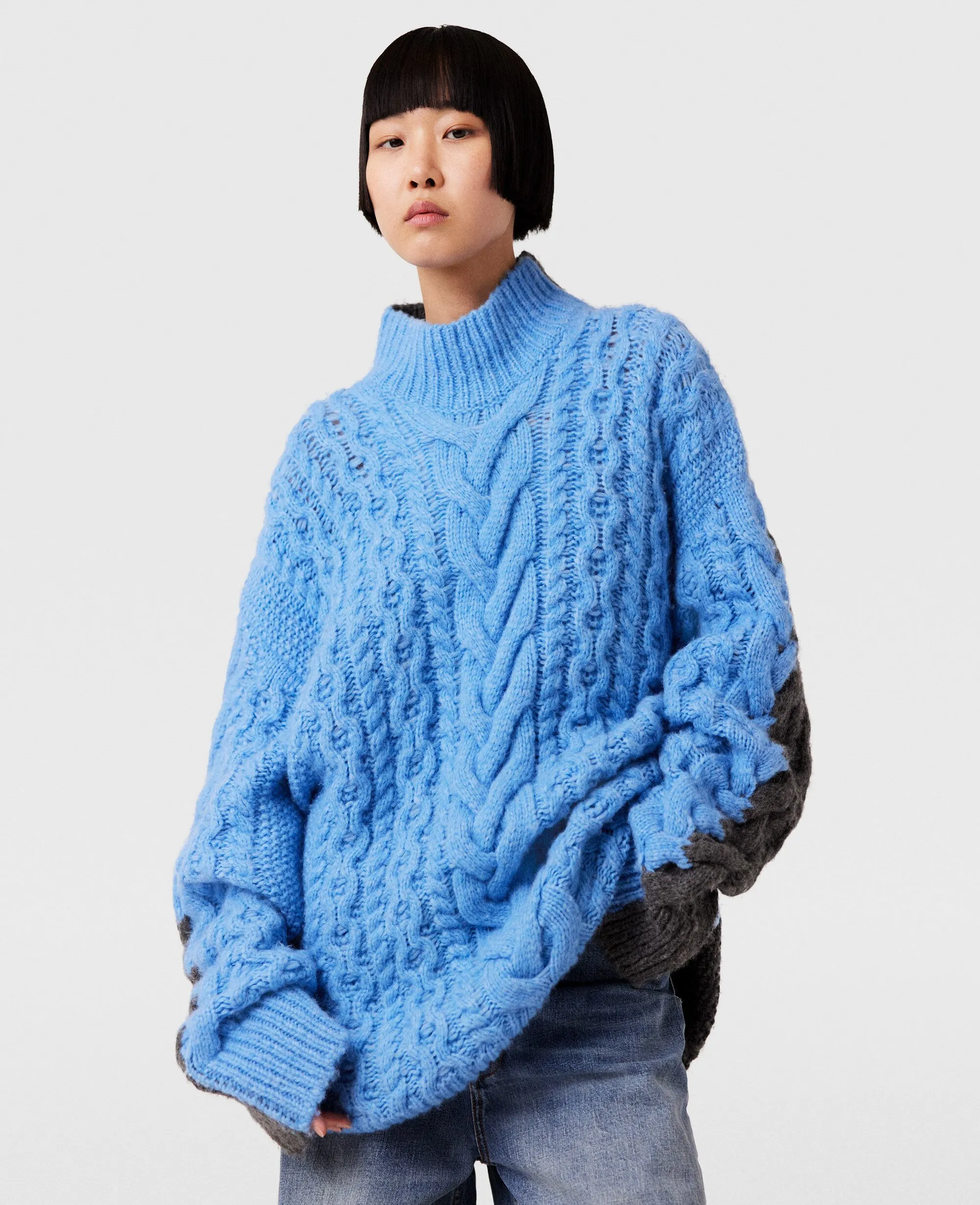 Two-Tone Cable Knit Oversized Sweater