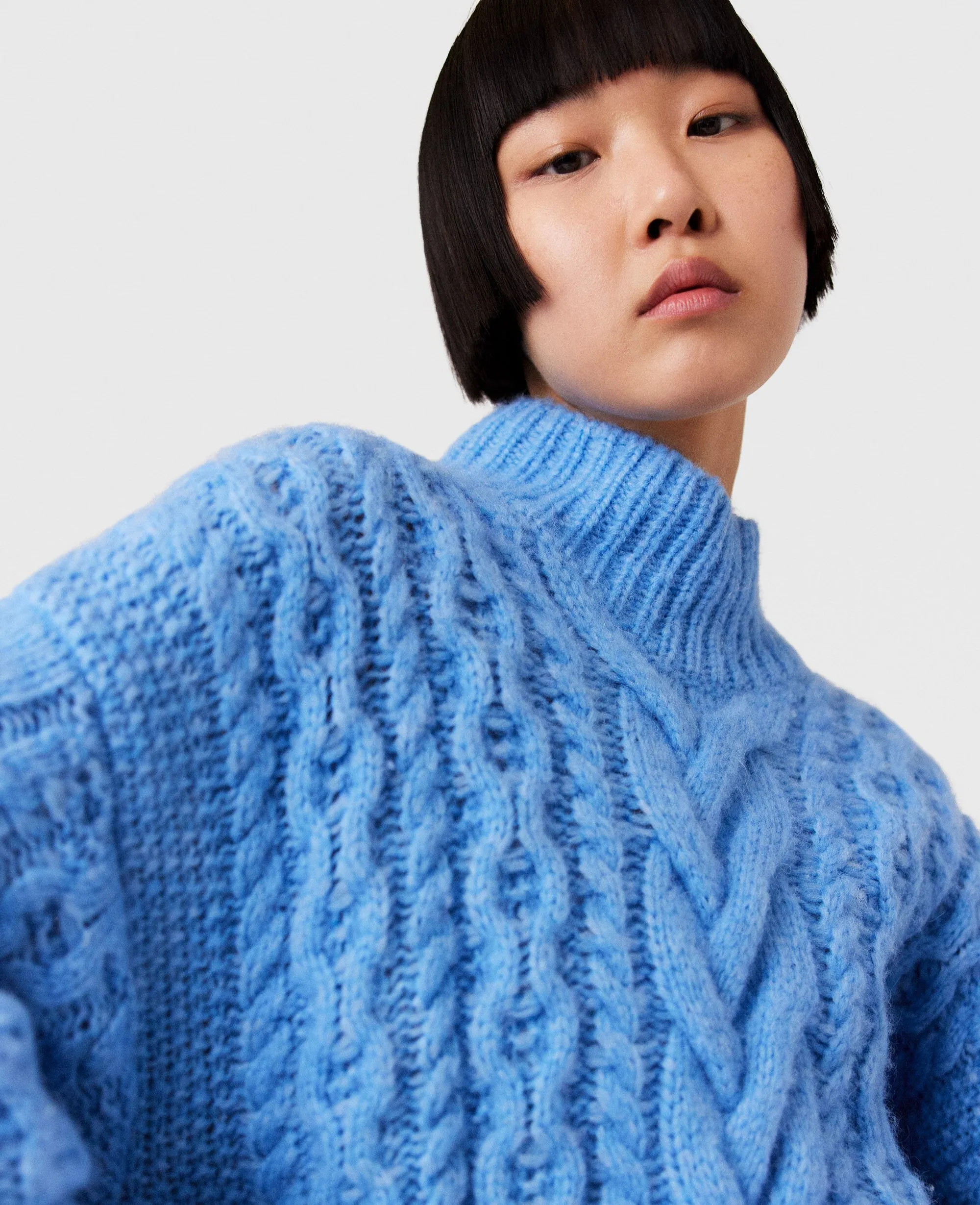 Two-Tone Cable Knit Oversized Sweater