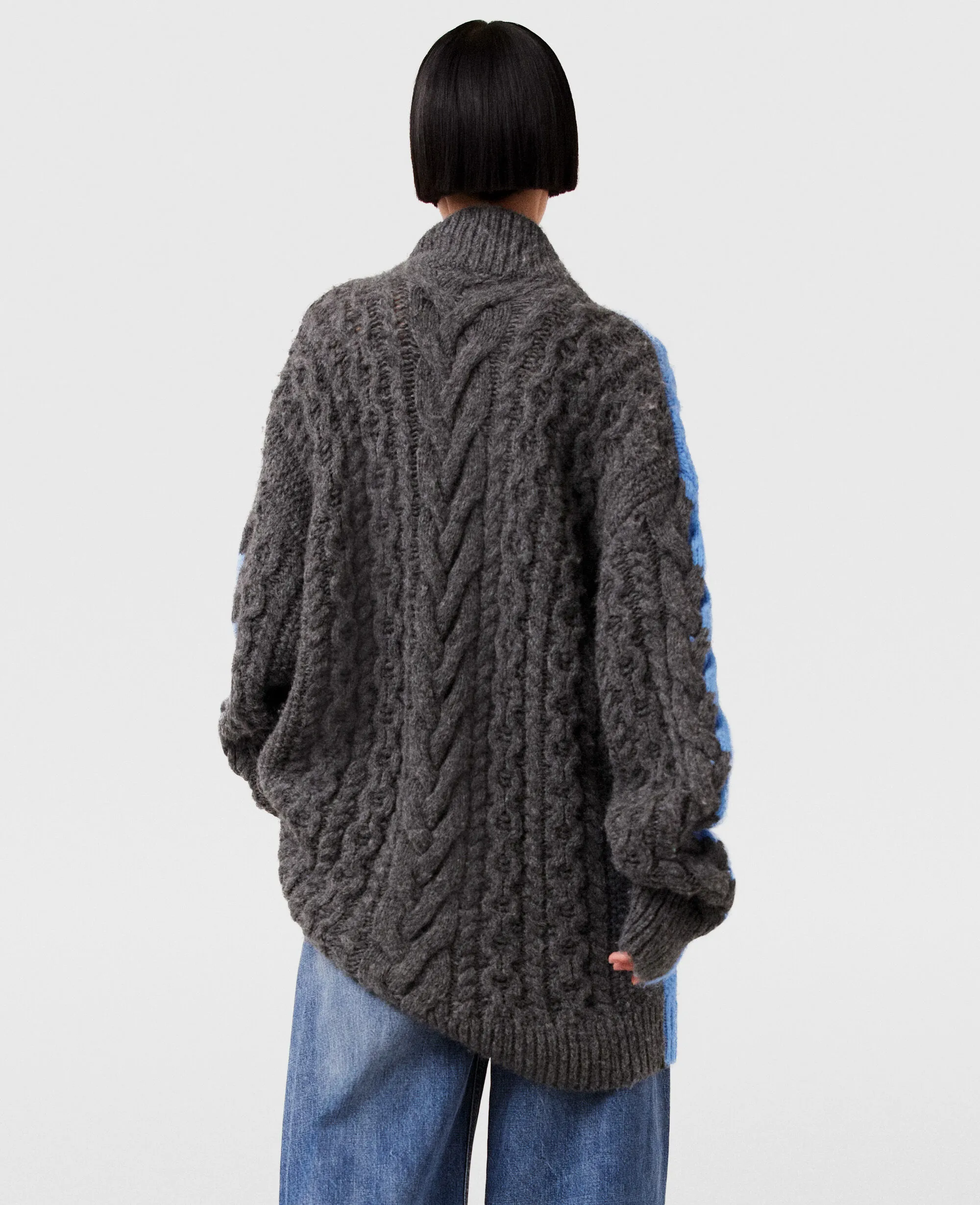 Two-Tone Cable Knit Oversized Sweater