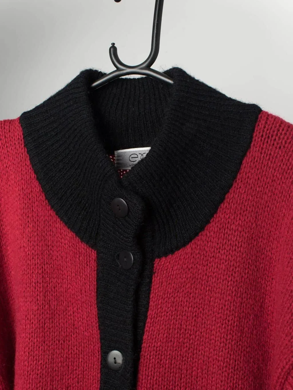 Vintage knitted penguin cardigan coat in red – Medium / Large