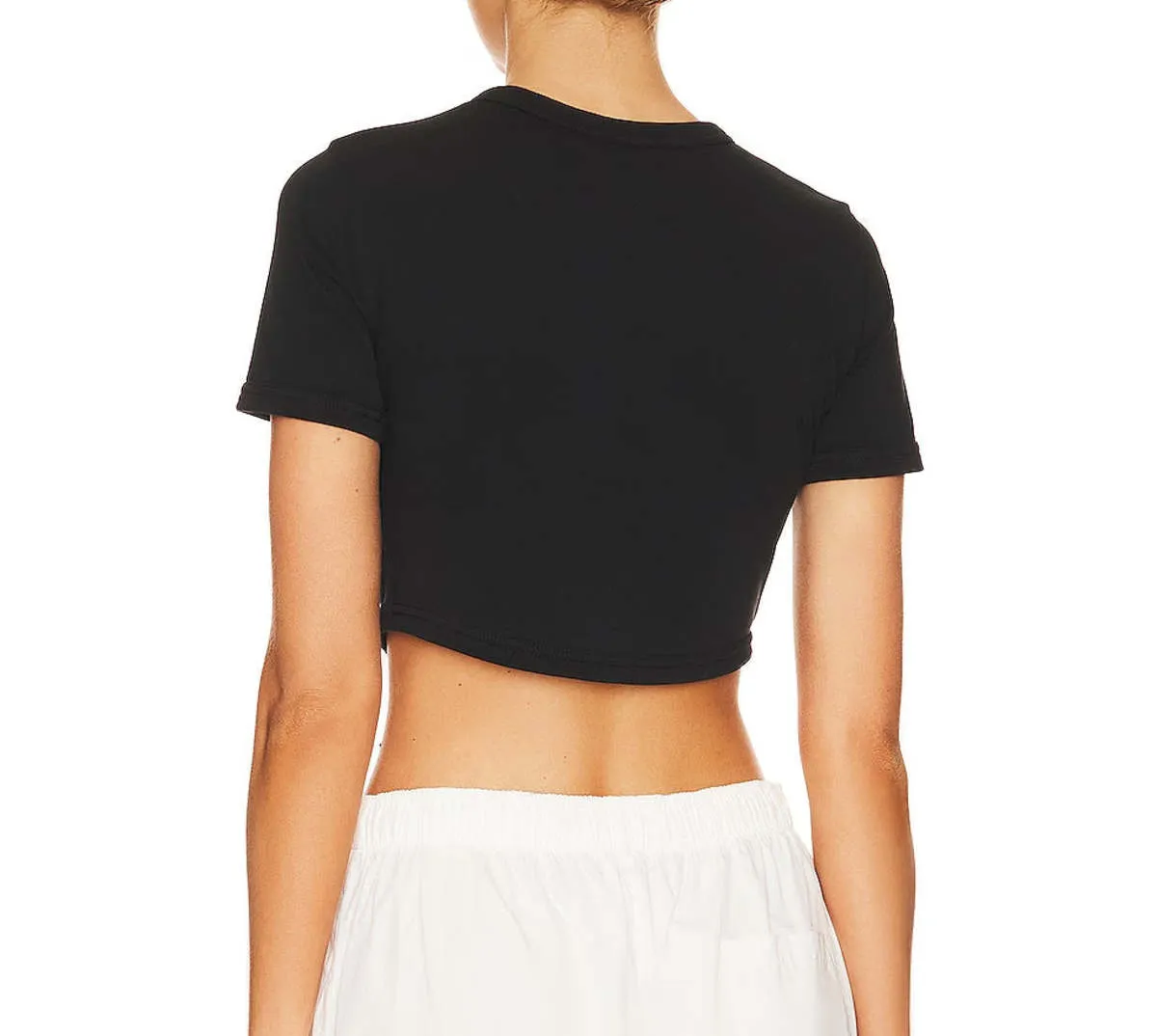 Women Wren Tee Short Sleeve Crew Neck Cotton Cropped Top - Black