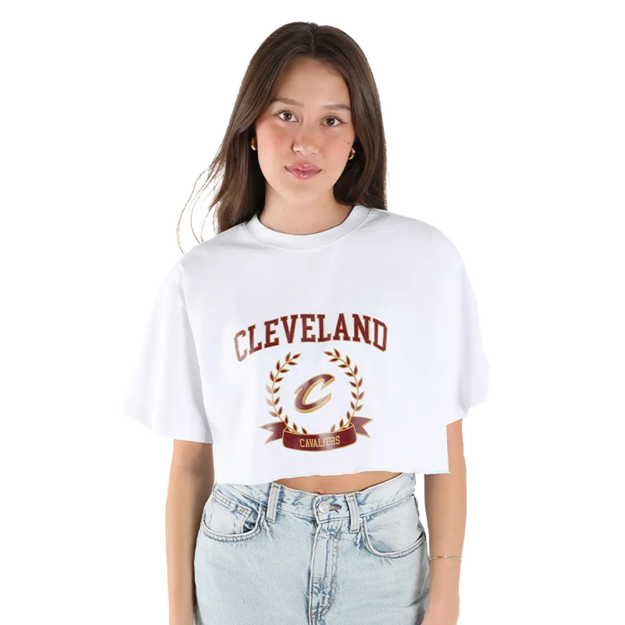 Women's Cropped White Script C Tee