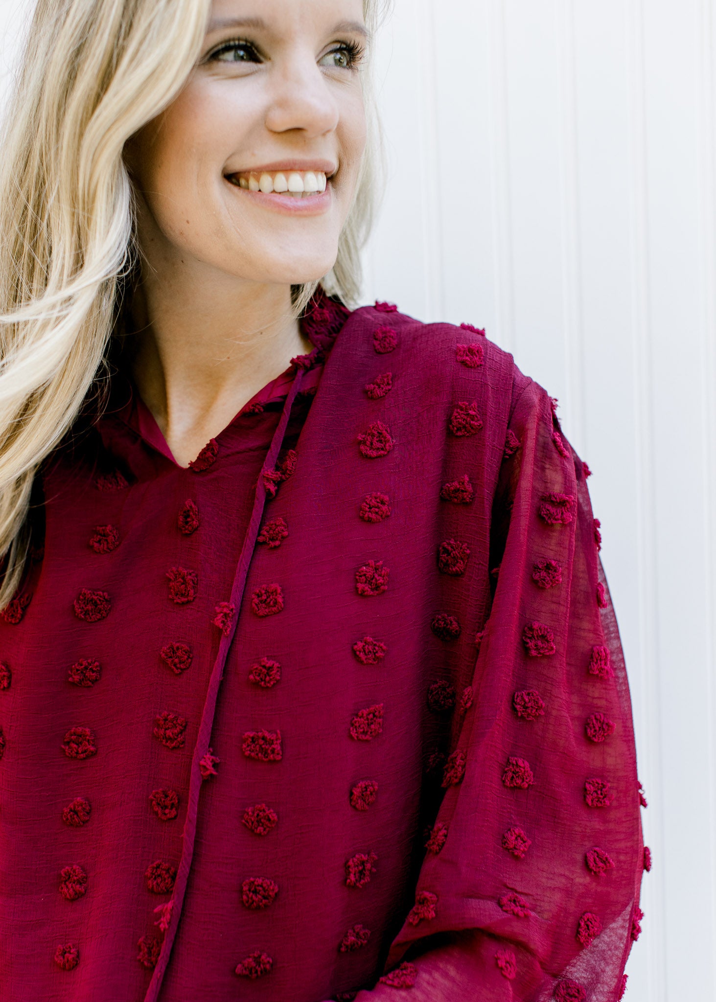 X Burgundy Dotted Swiss Top