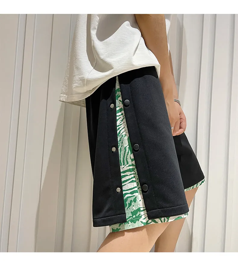 Xituodai Fake Two Summer Men Casual Shorts Baggy Wide Leg Hip Hop Streetwear Floral Stitching Slit Korean Knee-length Beach Shor