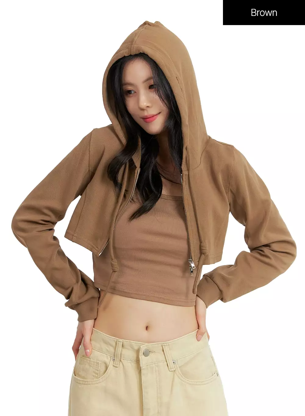 Zip-Up Knit Crop Hoodie OF415